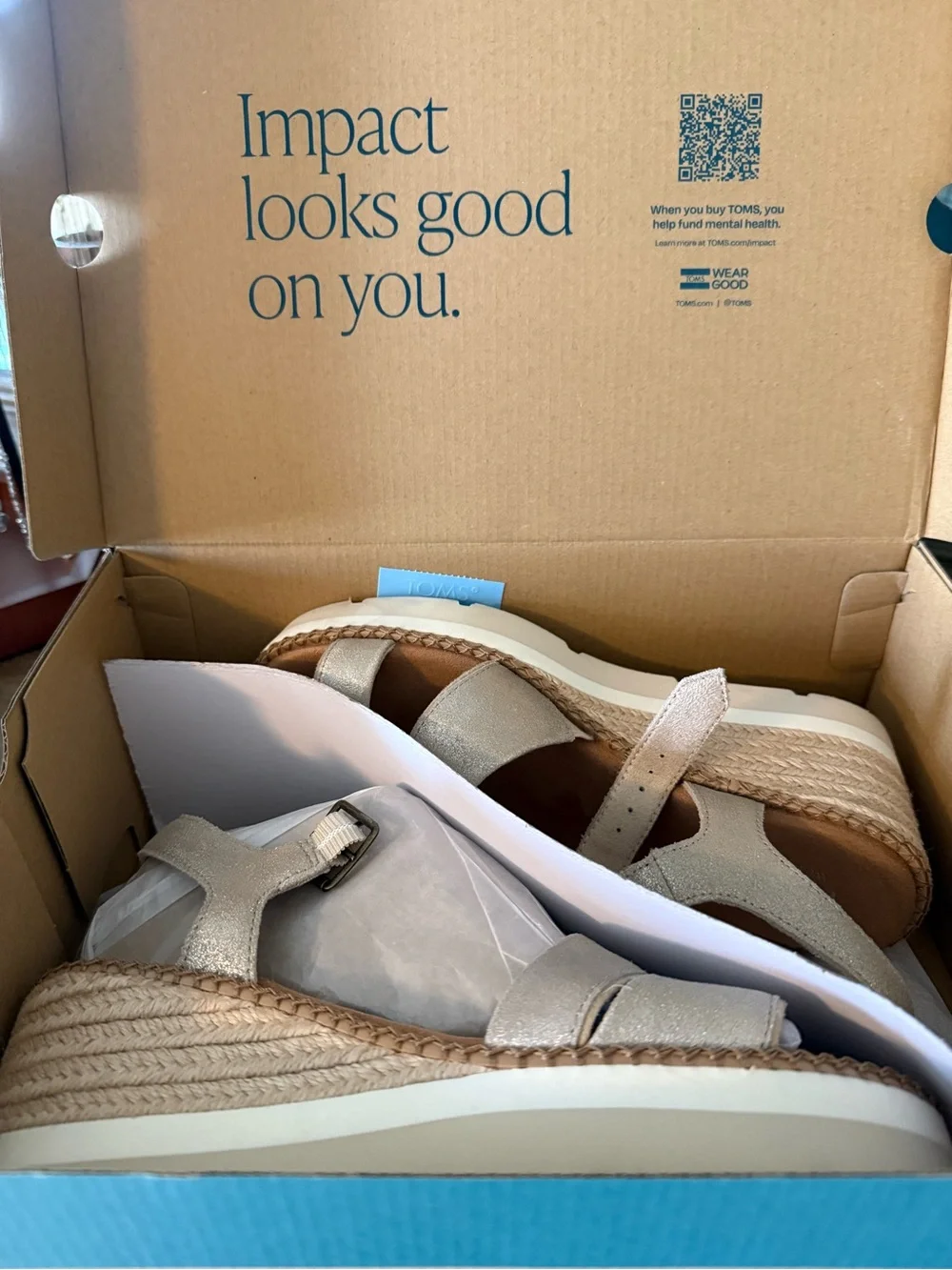 TOMS Champagne Metallic Suede “Darya” Sandals (8.5)